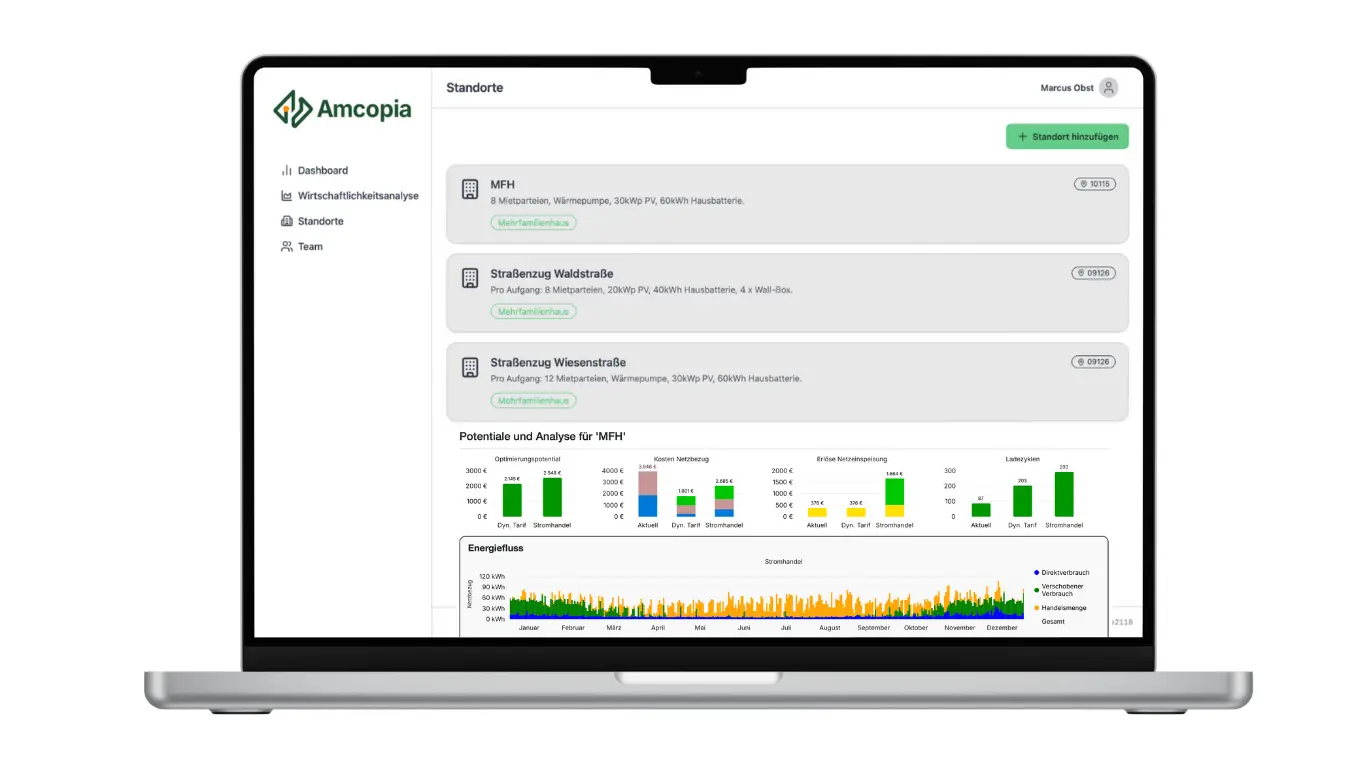 Screenshot der Amcopia-Anwendung zur Zusatzrendite-Berechnung